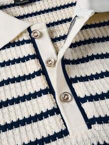 Manfinity Mode 男士短袖条纹纹理面料Polo衫，适合外出、聚会和度假穿着。 - 寶藍色 - 查看 4