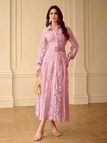 ZEYLAH Đầm dài dáng chữ A thanh lịch, lãng mạn, thêu họa tiết, thích hợp cho mùa xuân/hè. - Hồng - Xem 5