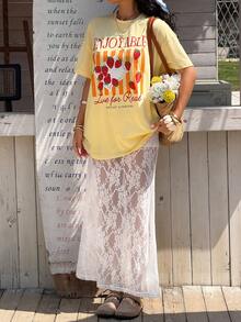 Muchica Camiseta de manga corta casual de verano con estampado de rayas y fresas - Amarillo - Ver 5