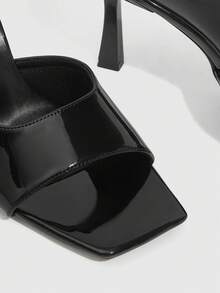 CUCCOO SZL 女士鞋履 春夏新款黑色镜面一体式露趾简约高跟凉鞋 时尚舒适 百搭性感派对凉鞋 露趾凉鞋 - 332-6鏡面黑 - 查看 6