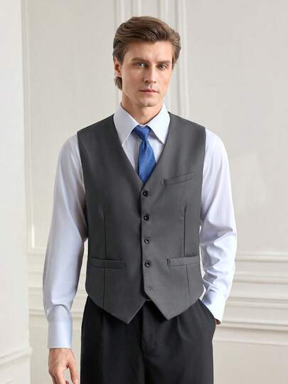 Officeau 男士黑色西装马甲，男士春秋黑色休闲商务马夹