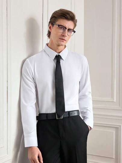 Officeau 男士纯色纽扣设计商务正装长袖衬衫