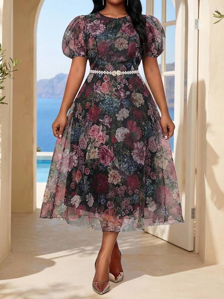 plus size tea length formal dresses A-Line Mother of the Bride Hide Belly Curve Elegant  JiMiss Dresses Vivid scarf print makes the Bennetta Dress a bold choice for a range of occasions Womens Plus Size Formal Dresses