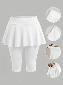 SHEIN EZwear Plus Size White Phone Pocket Elastic Skort - White - View 1