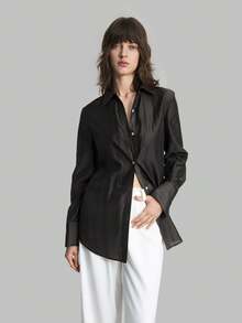 Ontre 2026春夏新款黑色纯色长袖休闲宽松基础款衬衫，适合通勤、休闲、商务、度假、海滩、生日派对、教师装、办公室穿着、春夏、情人节、感恩节、节日、婚礼宾客等场合，百搭女式衬衫 - 黑色 - 查看 3