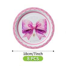 Pink Bow Disposable Plates, Napkins And Cups Set, Serves 8 Guests.This Disposable Party Set (Including Plates, Napkins And Cups) Is Perfect For Birthday Parties, Weddings And Family Picnics. - View 8