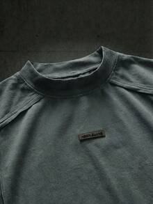 NEON BLANC Men's Casual Loose Fit Short Sleeve T-Shirt, Standard Size, Solid Dark Grey Asymmetrical Patchwork - Dark Grey - View 4