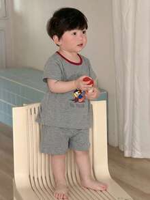 DAZY 2件組男嬰卡通印花圓領背心與長褲睡衣套裝 夏季幼兒 - 灰色 - 查看 5