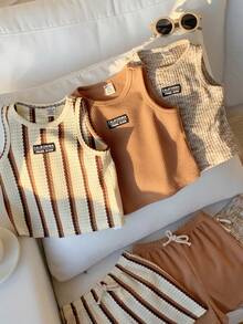 SHEIN Bộ 6 món đồ chơi mùa hè cho bé trai, áo ba lỗ và quần short kẻ sọc, 3 bộ trang phục cơ bản, bộ áo ba lỗ, bộ đồ đi chơi ngày lễ cho bé trai, trang phục mùa hè, bộ đồ cho bé trai. - Nhiều màu - Xem 7
