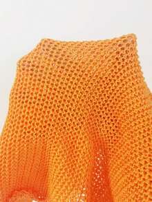 SHEIN Glamour 优雅秋季新款单件针织卡其色露背无袖亮片装饰女式毛衣连衣裙，浪漫派对风格 - 橘色 - 查看 4