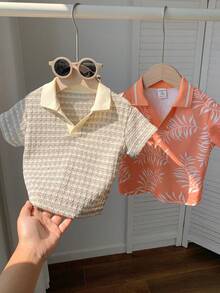 SHEIN 2件套男婴男女通用休闲条纹短袖polo衫，适合生日派对、锐舞派对、晚宴、演出、婚礼、迎婴派对、洗礼、一周岁生日庆祝、婚礼宾客、迎婴派对洗礼婴儿服装男女通用夏季服装 - 彩色 - 查看 6