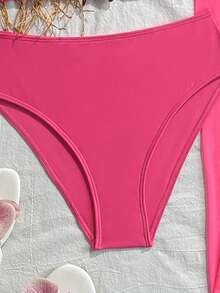 Girls' 3 PiecesBikini Swimsuit, Solid Pink Fabric, High Elasticity Mesh, Metal Decor, For Beach Party Holiday Swimming - Hot Pink - View 5