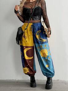 SHEIN Whyspr Plus Size Dark Style Patchwork Print Loose Pants Fall - Multicolor - View 6