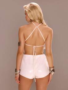 MUSERA Top halter con lentejuelas brillantes, con lazo en la espalda, para verano, vacaciones, playa, Ibiza, festival, elegante - Plateado - Ver 5