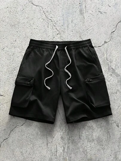 EVRINFINITE 男士抽绳腰带工装口袋休闲街头风短裤，嘻哈街头风，运动短裤