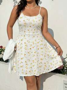 GalTyme White Cardigan & Ditsy Floral Slip Dress 2 Pieces Set, Plus Size - Multicolor - View 4