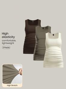 Modmama 3pcs Maternity Women's Solid Color Slimming Tank Tops, Casual & Simple, Perfect For Summer - Brown - View 6