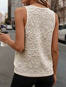 EMERY ROSE 女士碎花撞色印花无袖上衣，舒适休闲圆领背心，适合夏季日常穿着 - 杏色 - 查看 2