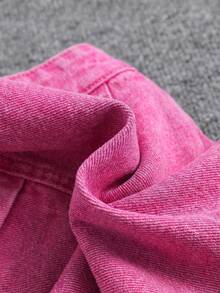 SHEIN Baby Girl's Spring Summer Boho Cute Pleated Skirt, Ruffle Trim Wrap Elastic Waist Comfortable Soft Denim Skorts Jeans Shorts - Pink - View 4