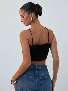 Hauture Women's Black Summer Seksi Chic Halter Neck Top,Back Smocking Detailed Crop Top,Office Chic Styling,Old Money Aesthetic Woven Top,Club Night Top - Black - View 2