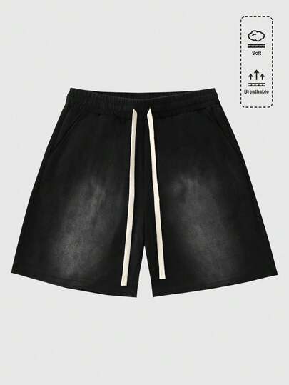 ROMWE MEN Calções masculinos folgados e lavados, estilo retrô urbano, primavera/verão.