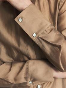 Ontre Women's 2026 SS Spring&Summer Shades Of Brown Solid Blouse,Loose Casual Long Sleeve Shirt With Turndown Collar,Autumn Chic Office Teacher Holiday - Brown - View 8