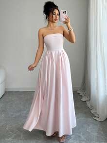 SHEIN Elenzya Đầm dài màu hồng thanh lịch dành cho nữ, đầm đi biển thoải mái, thích hợp cho các buổi hẹn hò, tiệc tùng, kỷ niệm, đám cưới và những buổi đi chơi hàng ngày vào mùa hè. - Hồng - Xem 6