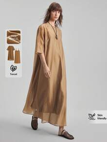 Ontre 2026 Spring/Summer New Solid Color 2 In 1 Round Neck Half Sleeve Mid-Length Dress, Elegant Women's Vacation Dress, Beach Music Festival Party Dress, Elegant Country Music Concert Outfit - Brown - View 1