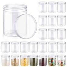 SHEIN 10 piezas de tarros de plástico transparente con tapas, tarros de almacenamiento de plástico, tarros de mason de plástico, contenedores de almacenamiento rellenables, contenedores redondos vacíos, para frutas secas, miel, frutos secos, uso doméstico en la cocina - transparente - Ver 12
