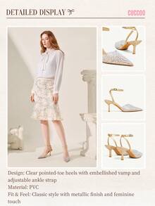 CUCCOO CHICEST 女士珍珠水钻透明带尖头细高跟凉鞋，性感优雅露背高跟鞋 - 金色 - 查看 13