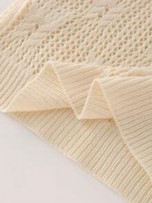 Franclia 女士休闲宽松V领镂空针织上衣，时尚百搭，适合春夏穿着 - 杏色 - 查看 6