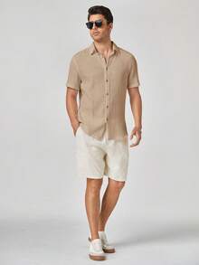 HIMLAND 男士梭织休闲短袖衬衫 - 卡其色 - 查看 5