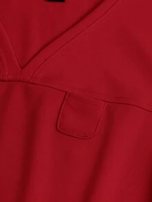 TaskEZ Solid Color V-Neck Short Sleeve Pocket Top And Pants Scrub Uniform Set - Red - View 12
