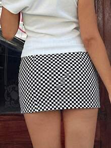 MainGRL Váy quần kẻ caro nữ kiểu dáng thường ngày, đa năng, thích hợp cho hẹn hò và du lịch. - Đen và trắng - Xem 3
