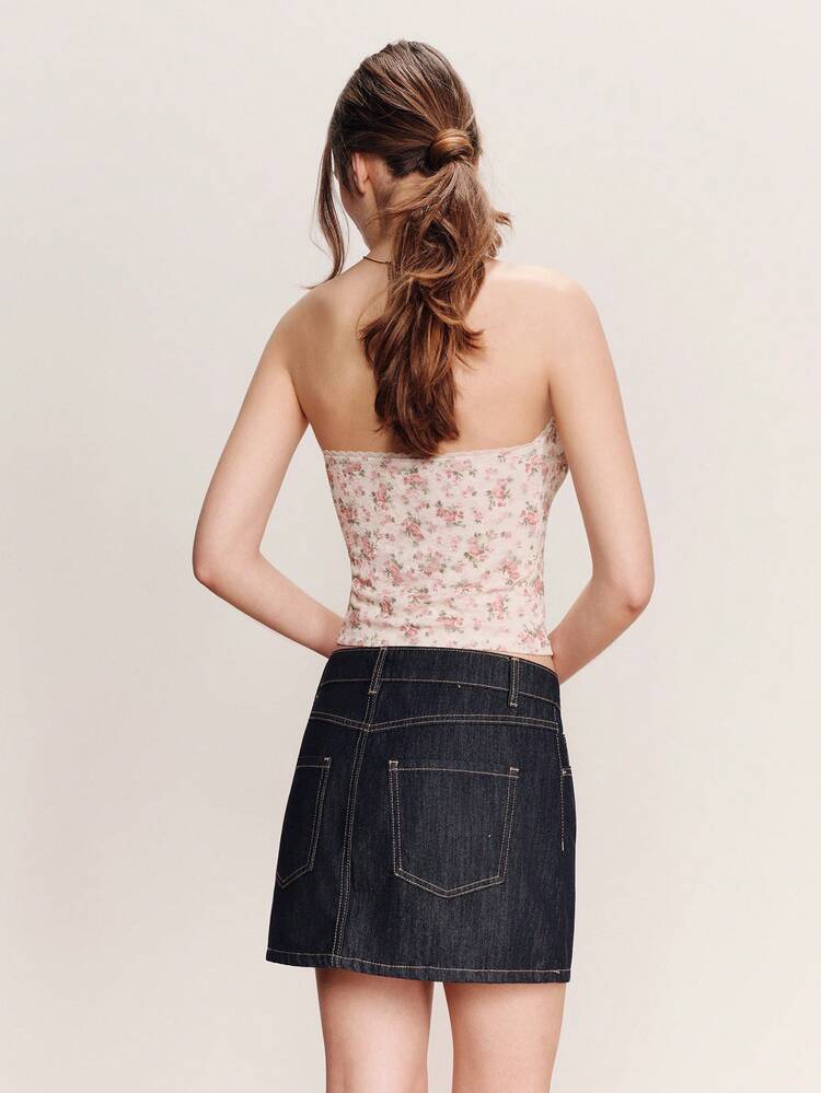 Cream Floral Lace Strapless Thank Top With Flower Trim Pink Floral Lace Top Spring Summer Going Out Vacation Top French Style Parisian Style Ladies Clothes