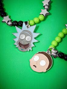 Rick and Morty X SHEIN Dây đeo điện thoại di động đính hạt thủ công bằng hợp kim kẽm màu đen xanh lá cây hình hoạt hình dễ thương, kiểu dáng unisex, hình ngôi sao, mặt dây chuyền điện thoại. - Nhiều màu - Xem 4