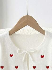 SHEIN Frenchy Women's Casual Elegant Knitted Cardigan, Suitable For Valentine's Day, Heart Embroidery - Multicolor - View 7