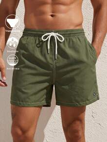 Manfinity Swimmode Quần short đi biển màu trơn thường ngày dành cho nam - xanh quân đội - Xem 1