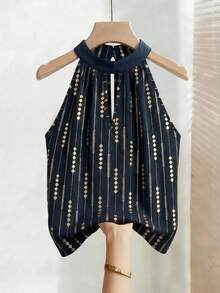 Franclia 女士夏季露背金属面料时尚休闲优雅办公衬衫 - 彩色 - 查看 6