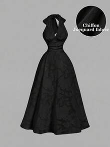 SHEIN MOD 女士纯色优雅雪纺吊带连衣裙 - 黑色 - 查看 4