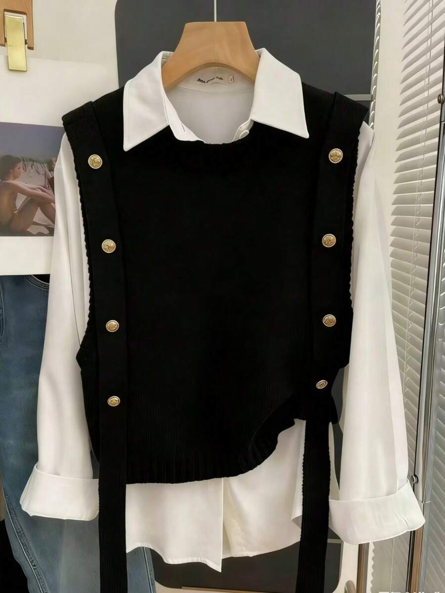 Resyla Chaleco de punto sin mangas de corte holgado - Negro - Ver 1