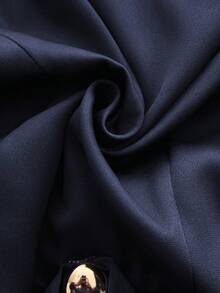 Roveilla 大码女式纯色圆领长袖优雅连衣裙 - 藏蓝色 - 查看 6