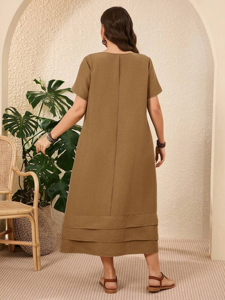 Plus Size Solid Color Short Sleeve Casual Vacation Dress Spring Outfits For Women Vacation Country Sage Green