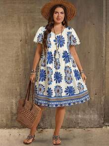 EMERY ROSE Plus Size Casual Allover Print Dress - Blue - View 6