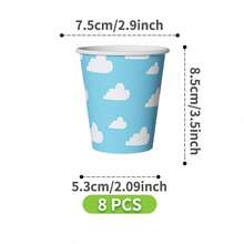 Bộ đĩa, khăn ăn và cốc dùng một lần màu xanh mây, phục vụ 8 người. Bộ đồ dùng tiệc dùng một lần này (bao gồm đĩa, khăn ăn và cốc) rất phù hợp cho các bữa tiệc sinh nhật, đám cưới và dã ngoại gia đình. - Xem 7