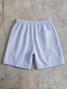 Manfinity BRENVOR 男士抽绳腰休闲梭织条纹夏季短裤 - 黑色 - 查看 2