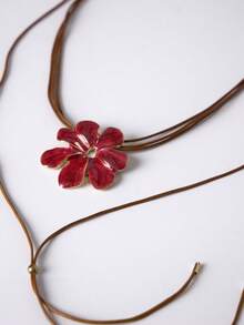 Flower Pendant Necklace - Hot Pink - View 3