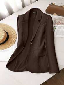 Ellegaria. 女士休闲翻领单排扣西装外套 - 棕色 - 查看 4