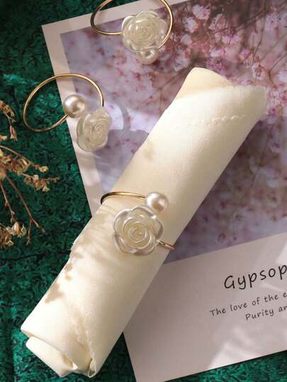 4-30个珍珠玫瑰餐巾环，适用于婚礼、家居、日常餐桌装饰