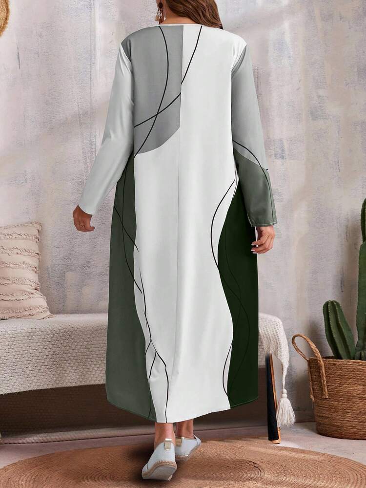 Plus Size Casual Contrast Color Block Faux 2-In-1 Dress Fall Clothes